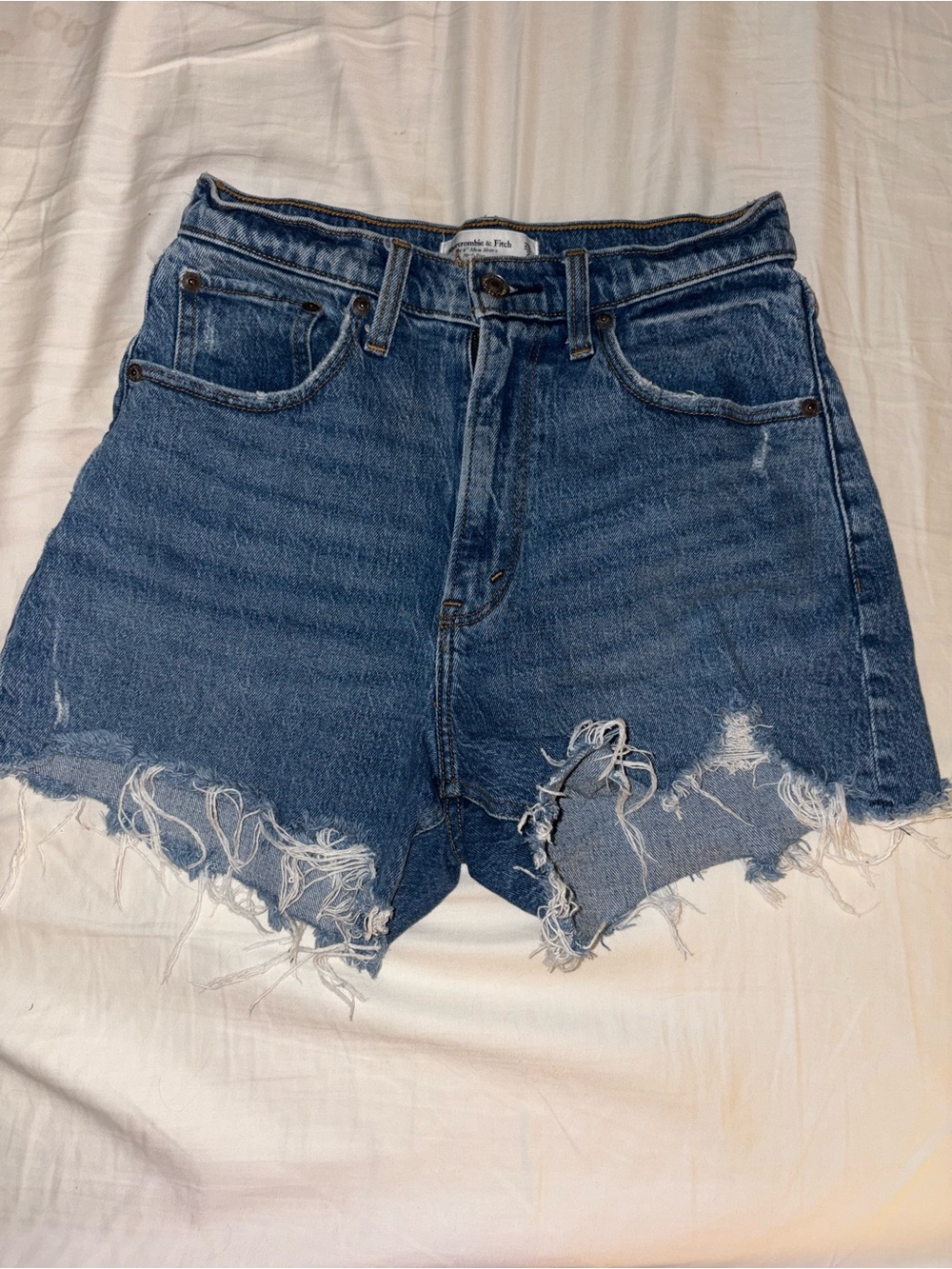 Abercrombie & Fitch Curve Love High Rise Mom Denim Shorts - Medium Blue